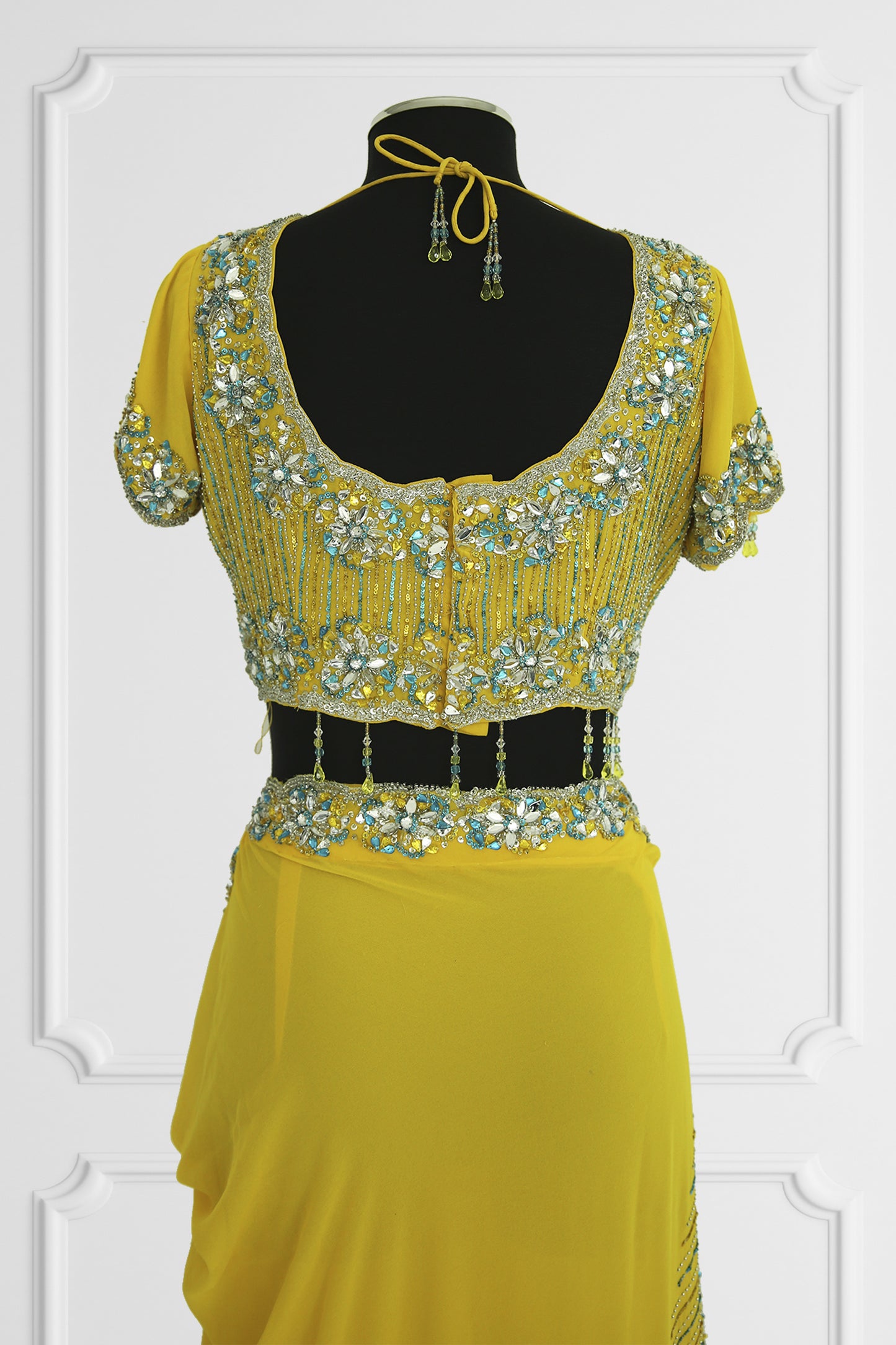 Bicolor Blue and Yellow Heavy Embelishes Saree Set