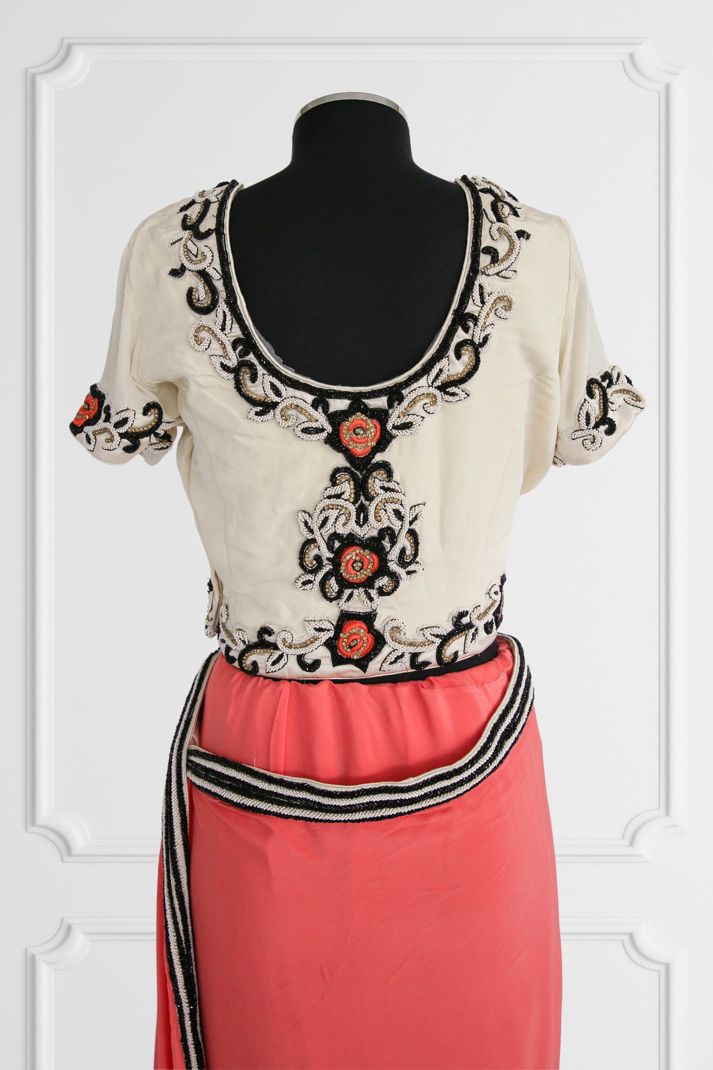 Bicolor Cream and Coral Saree Set