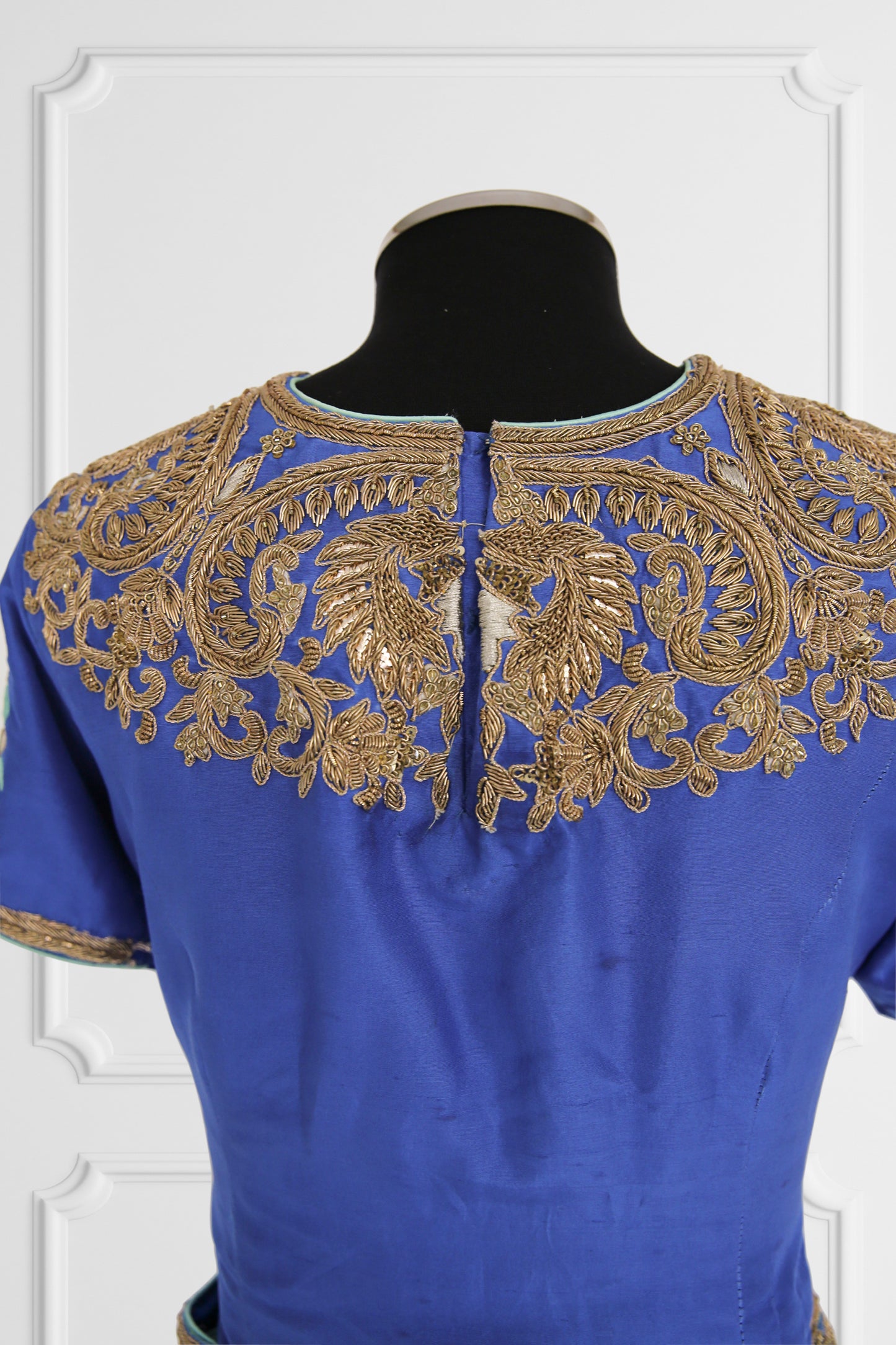 Bicolor Turquoise and Royal Blue with Gold Embroidery Saree Set