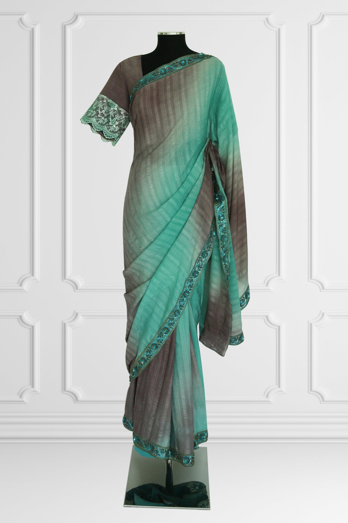 Aqua Elegance Ombre Saree