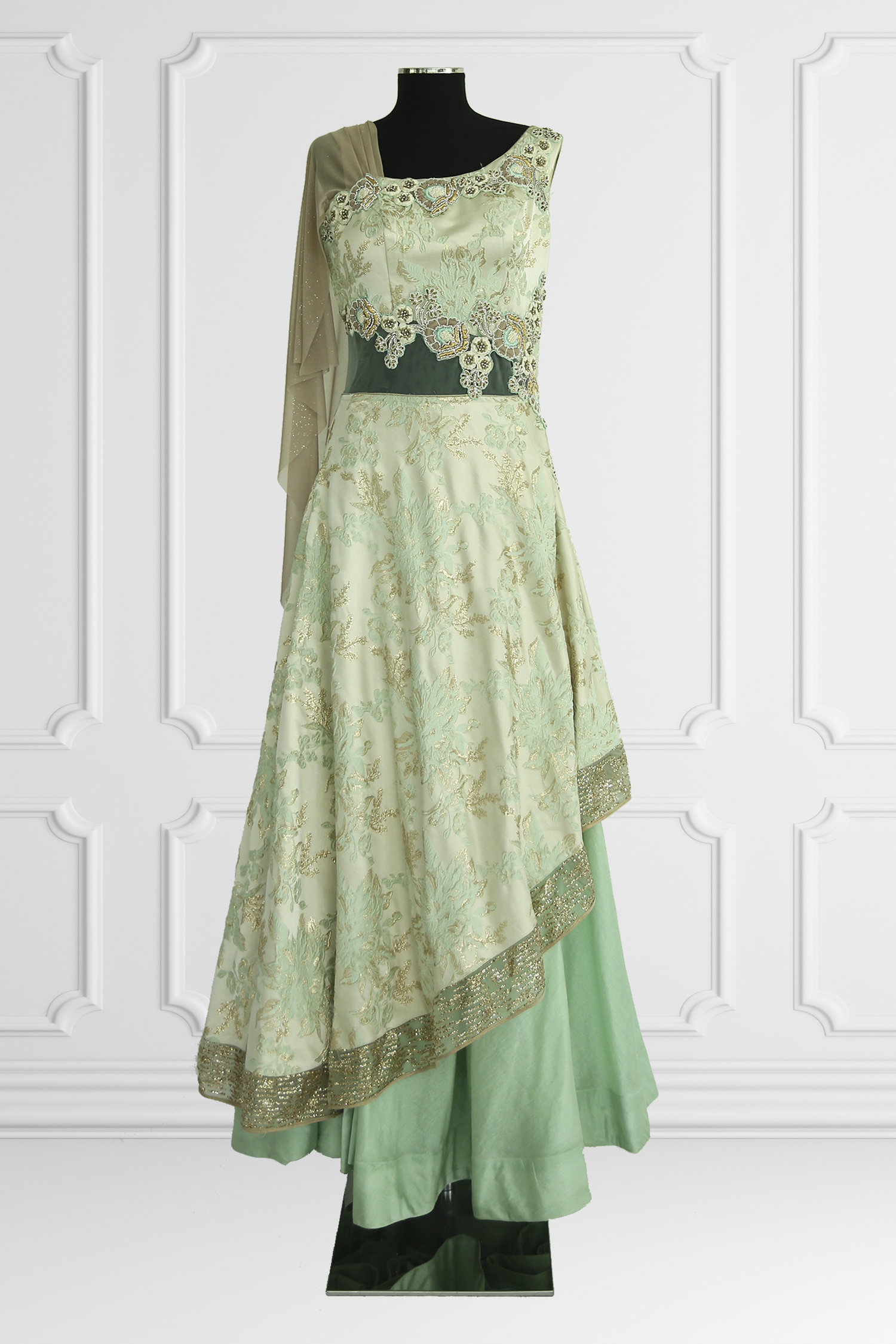 SAMSAREE | Mint and Cream Floral Gown SAMSAREE | Mint and Cream Floral Gown