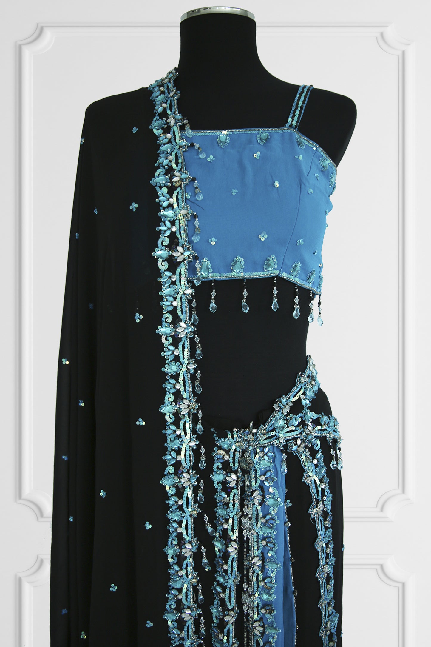 Two Blouse Bicolor Ready Made Black and Blue Saree