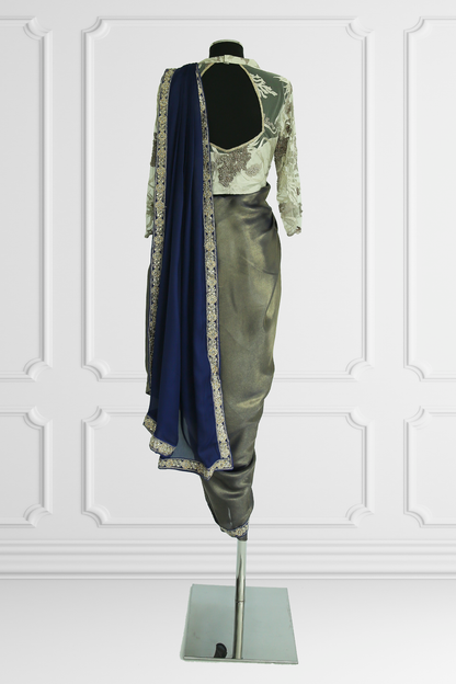 Metallic Ready Made Saree Pant Set