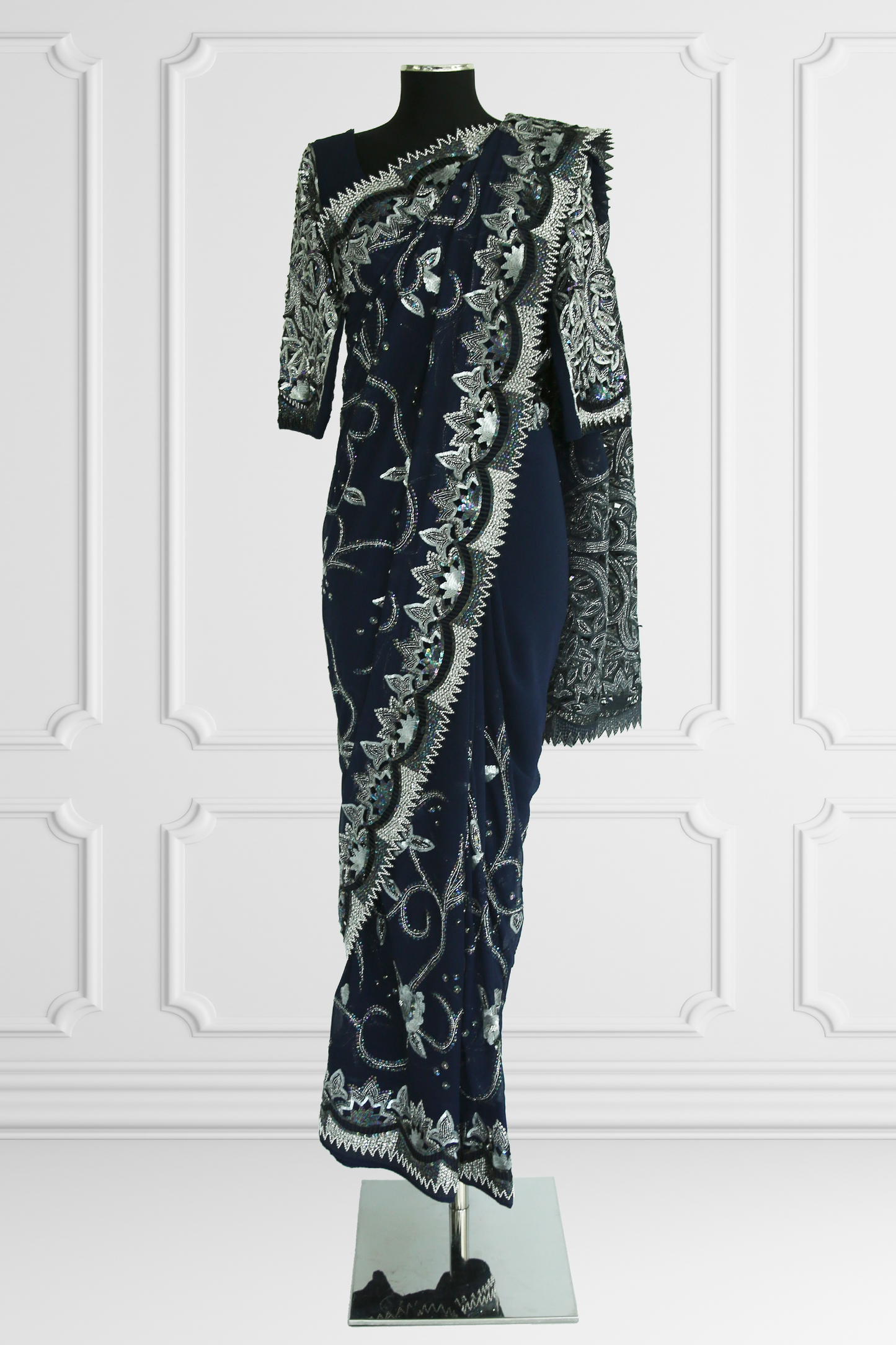 Navy and Silver Saree Set