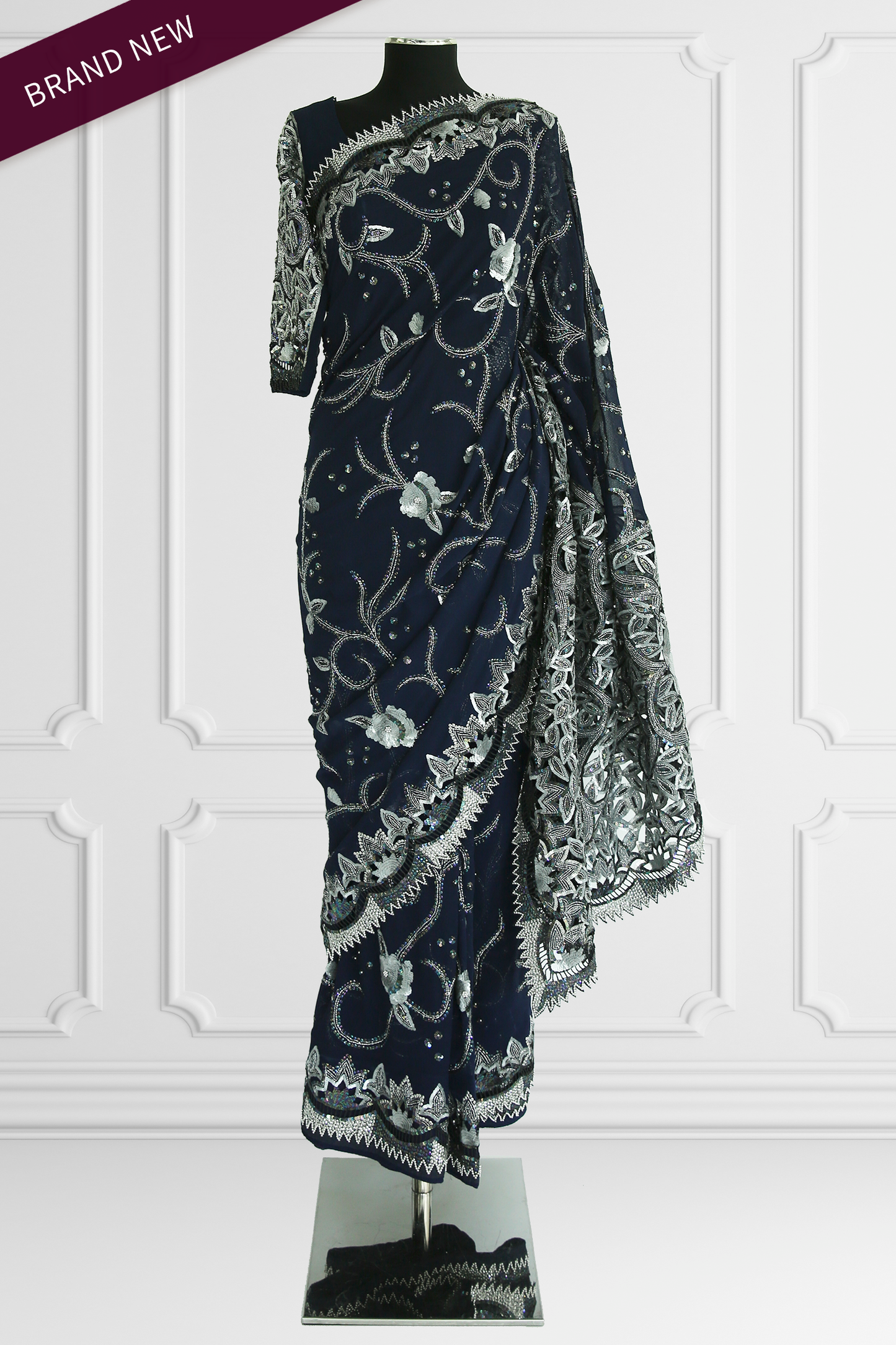 Navy and Silver Saree Set