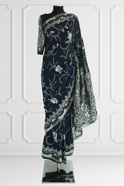 Navy and Silver Saree Set