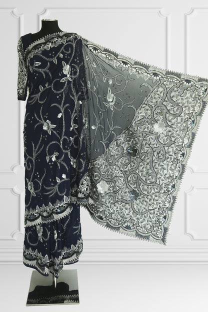 Navy and Silver Saree Set