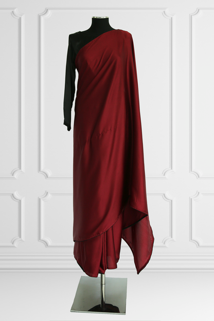 Plain Burgundy Saree with Velvet Coat