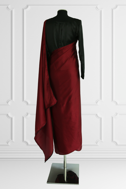 Plain Burgundy Saree with Velvet Coat