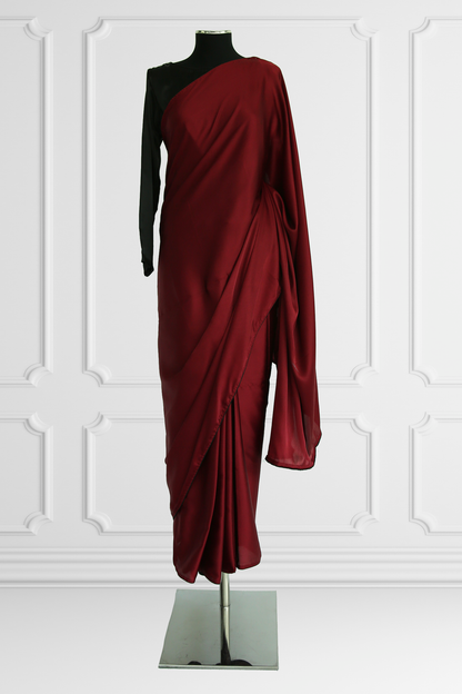 Plain Burgundy Saree with Velvet Coat