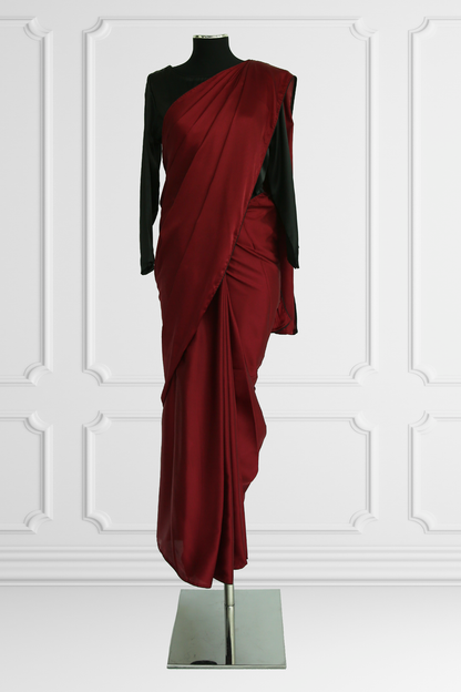 Plain Burgundy Saree with Velvet Coat