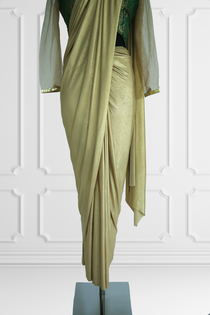 Ready Made Gold Saree with Green Blouse