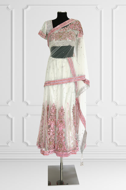 Silver and Pink Tule Saree Set