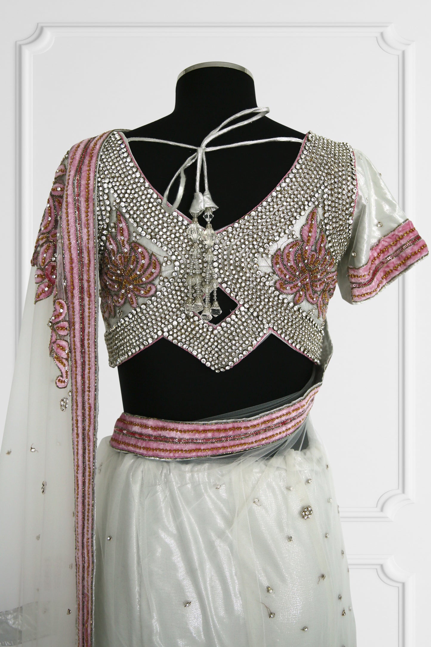 Silver and Pink Tule Saree Set