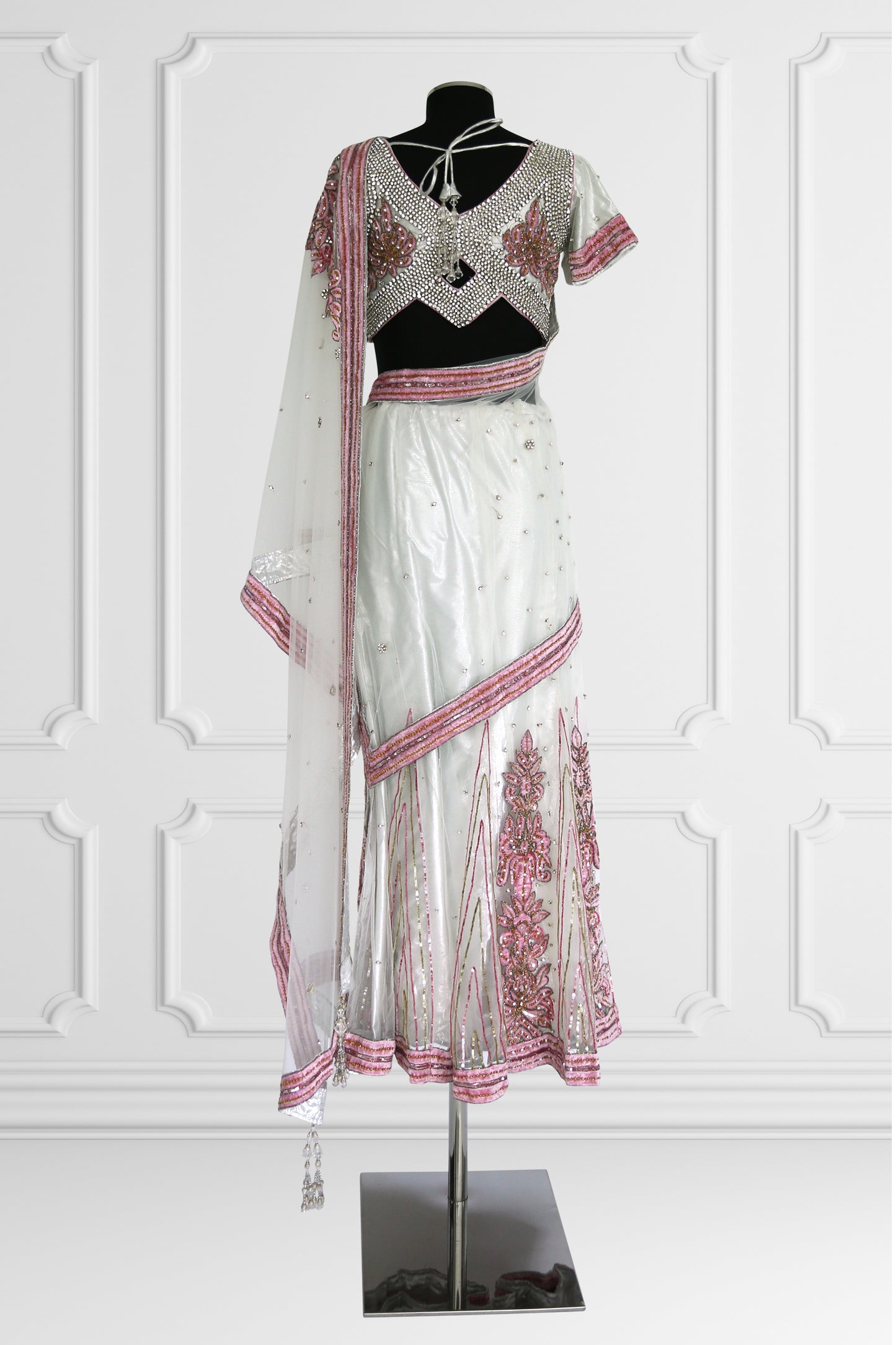 Silver and Pink Tule Saree Set