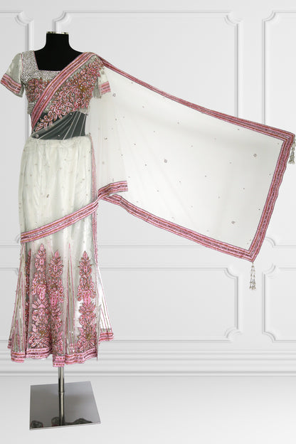 Silver and Pink Tule Saree Set