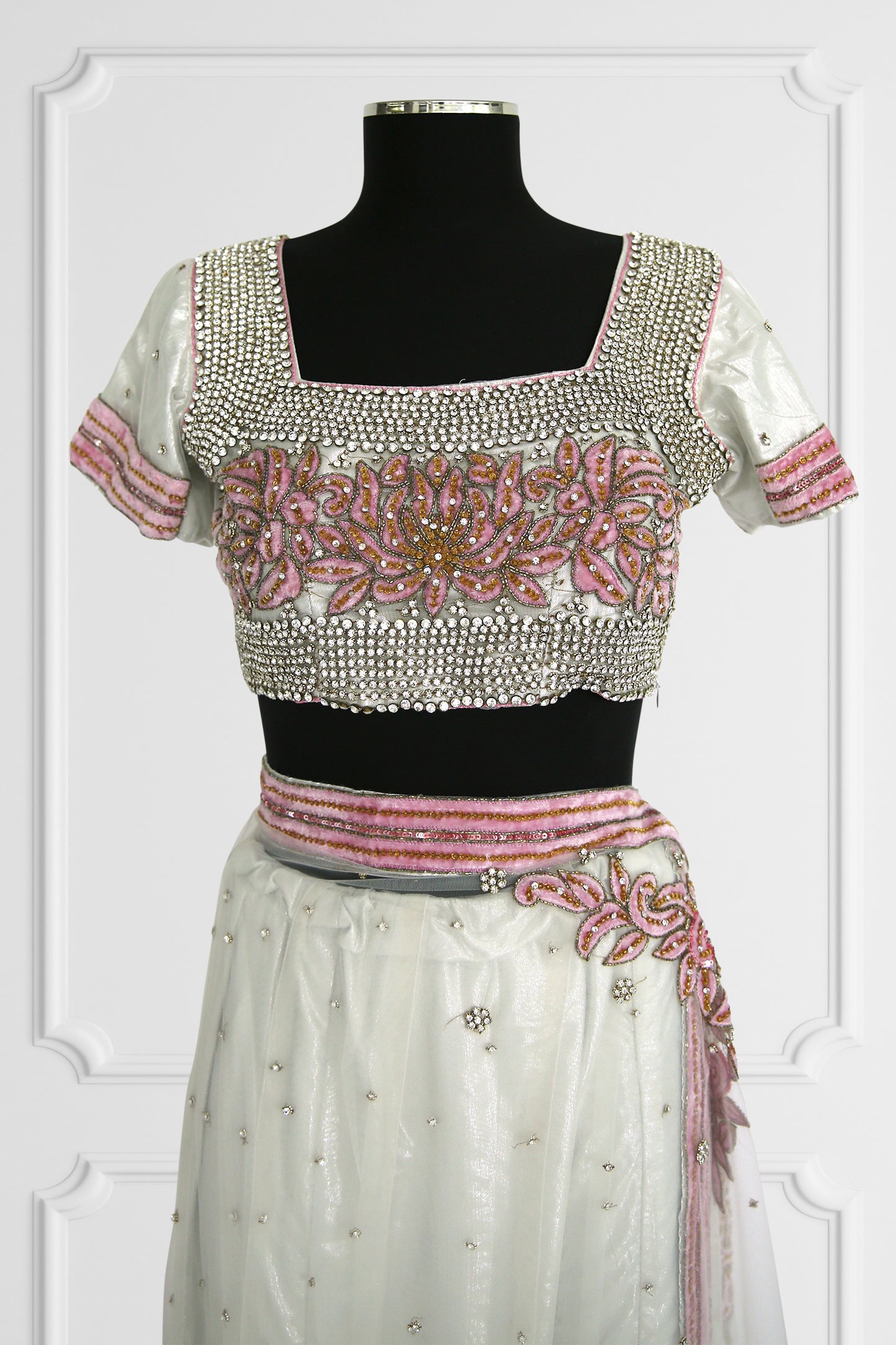 Silver and Pink Tule Saree Set