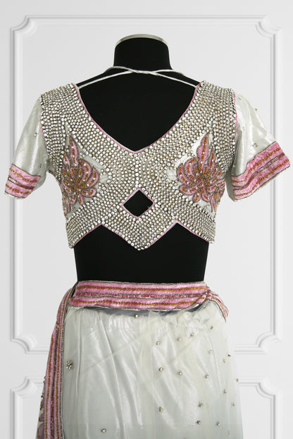 Silver and Pink Tule Saree Set