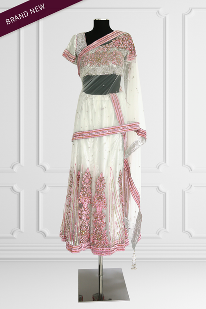 Silver and Pink Tule Saree Set