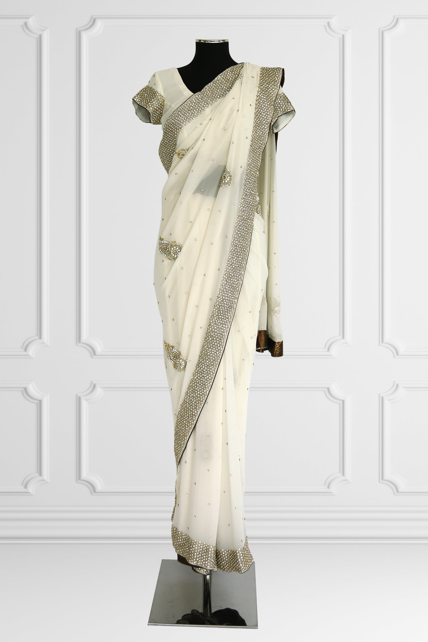 White Embroidered Saree Set