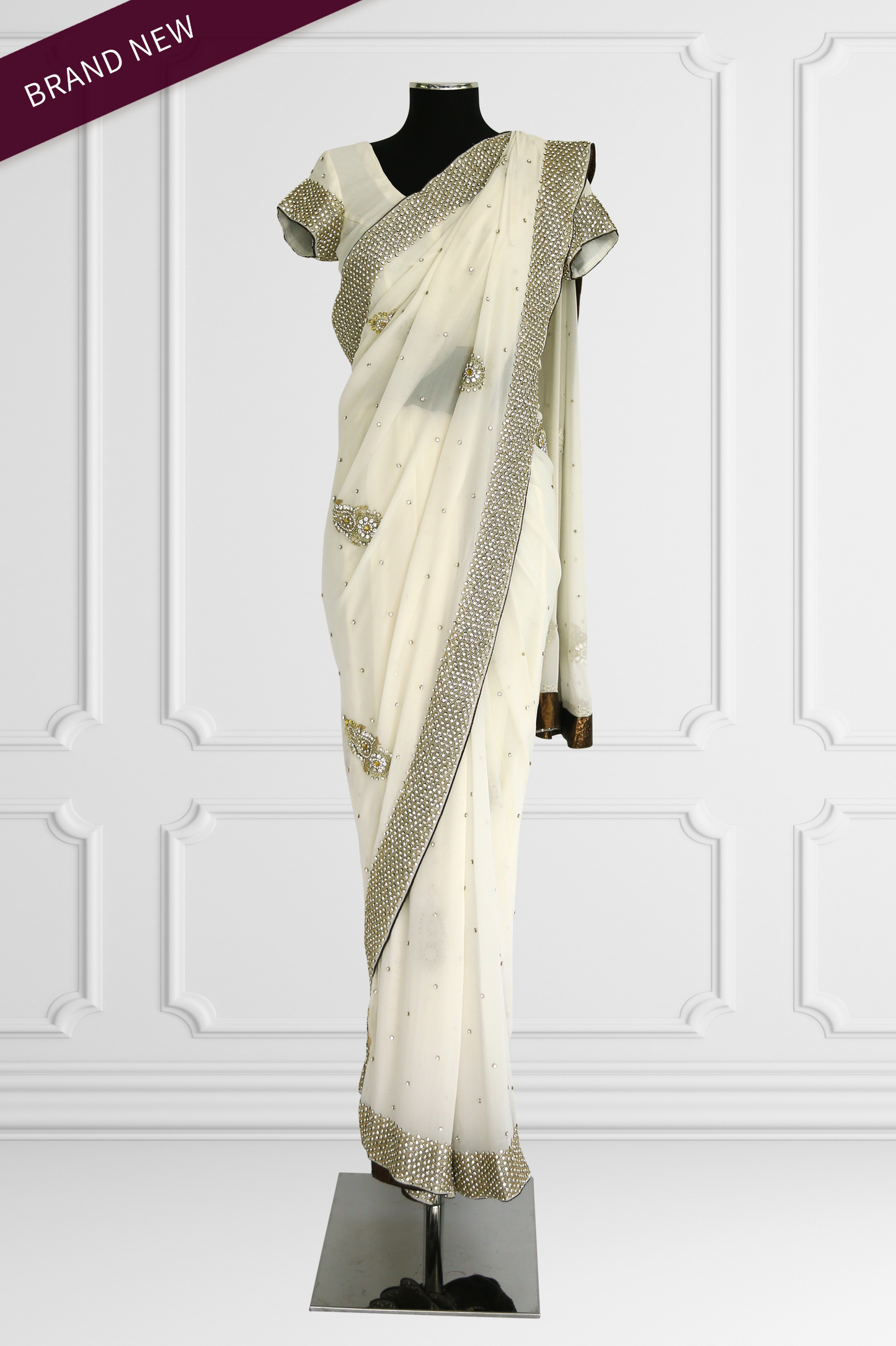 White Embroidered Saree Set