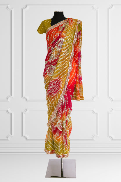 Bandhani Orange Saree