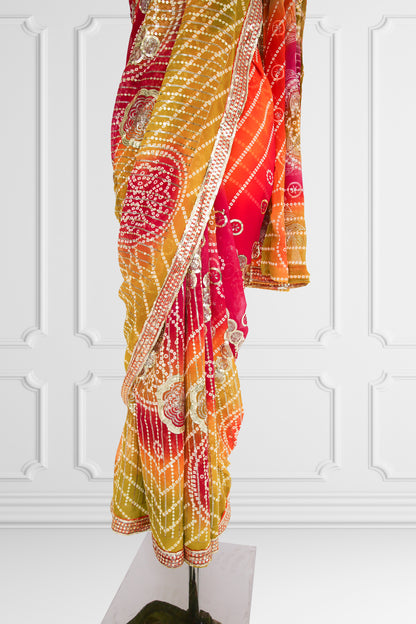 Bandhani Orange Saree