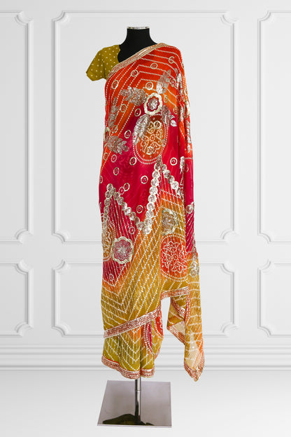 Bandhani Orange Saree