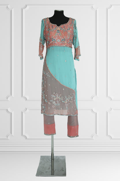 Bicolor Blue and Pink Kurta Set