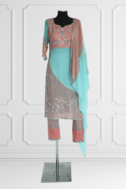 Bicolor Blue and Pink Kurta Set