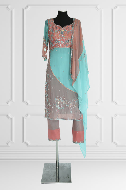 Bicolor Blue and Pink Kurta Set