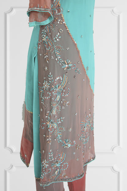 Bicolor Blue and Pink Kurta Set