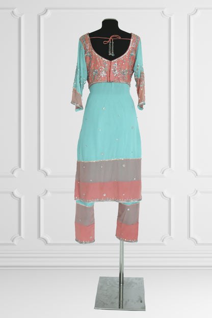 Bicolor Blue and Pink Kurta Set
