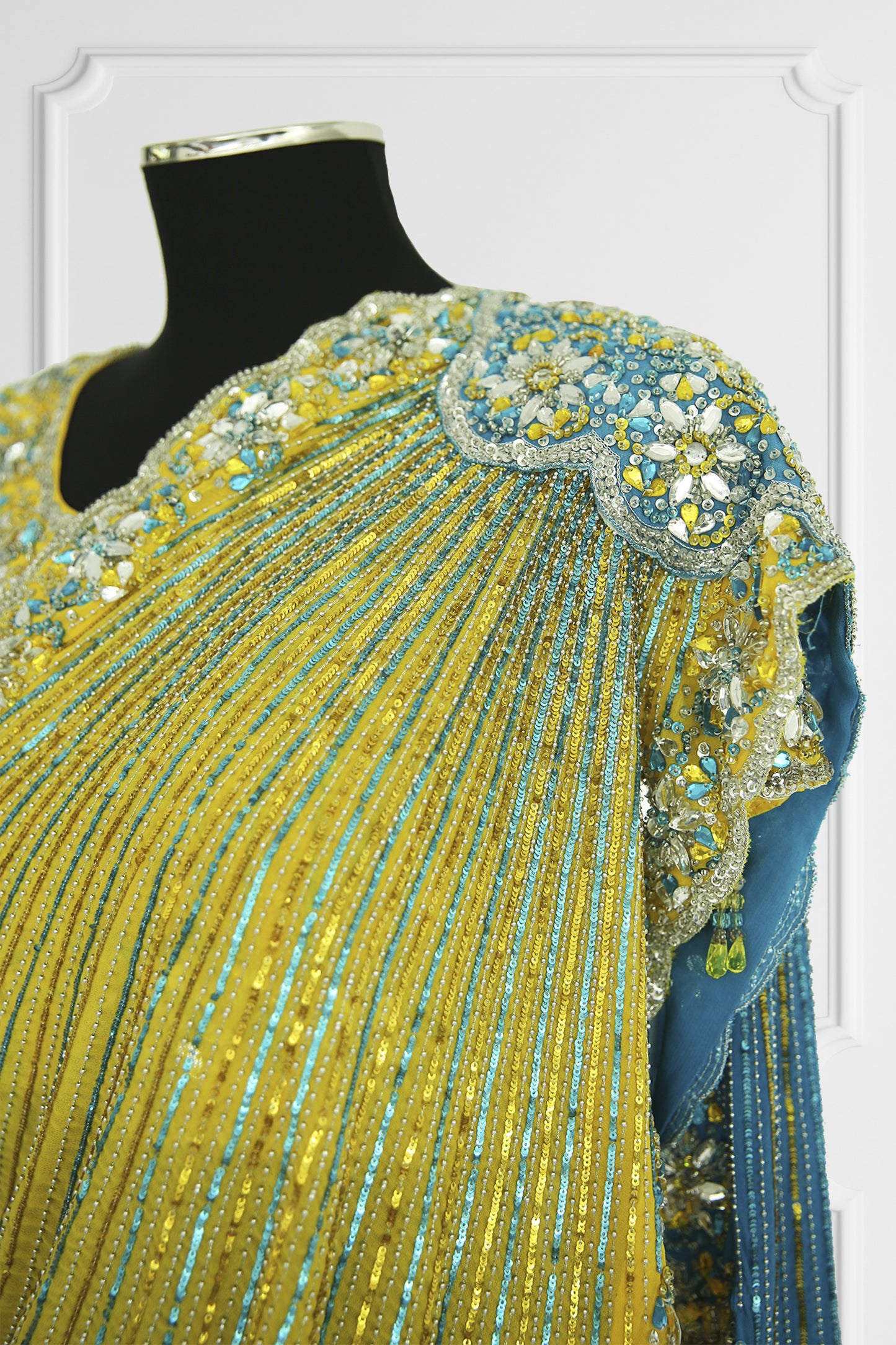 Bicolor Blue and Yellow Heavy Embelishes Saree Set