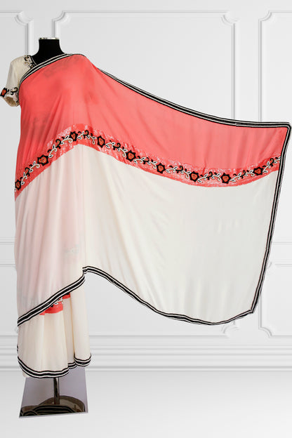 Bicolor Cream and Coral Saree Set