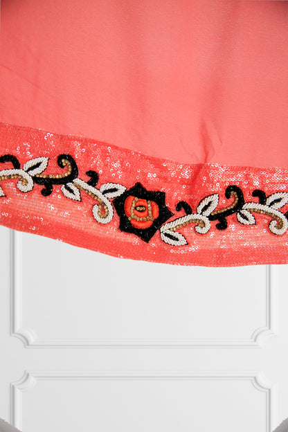 Bicolor Cream and Coral Saree Set