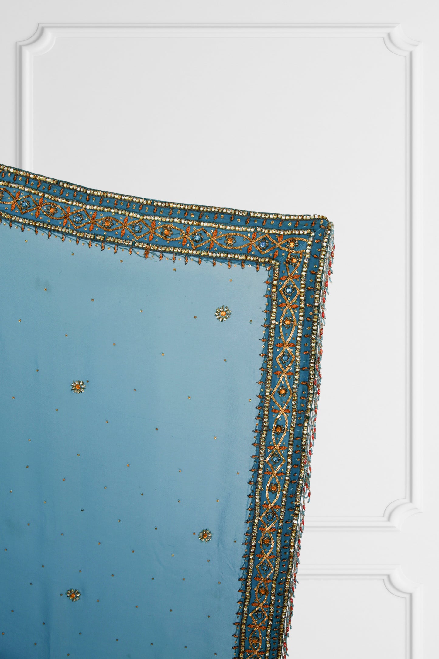 Bicolor Orange and Blue Embelished Saree Set