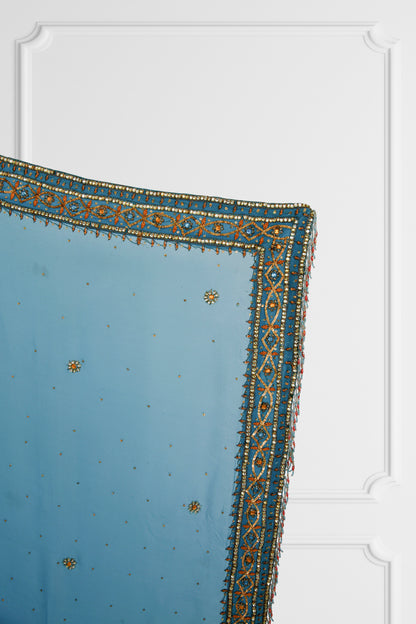 Bicolor Orange and Blue Embelished Saree Set
