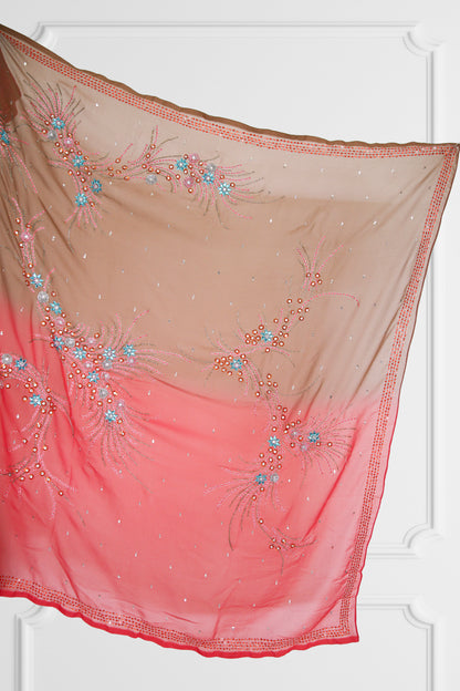 Bicolor Coral and Brown Saree Set