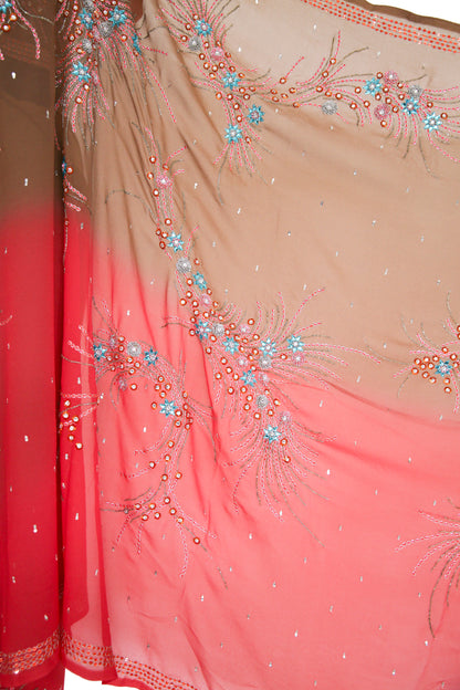 Bicolor Coral and Brown Saree Set