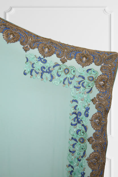 Bicolor Turquoise and Royal Blue with Gold Embroidery Saree Set