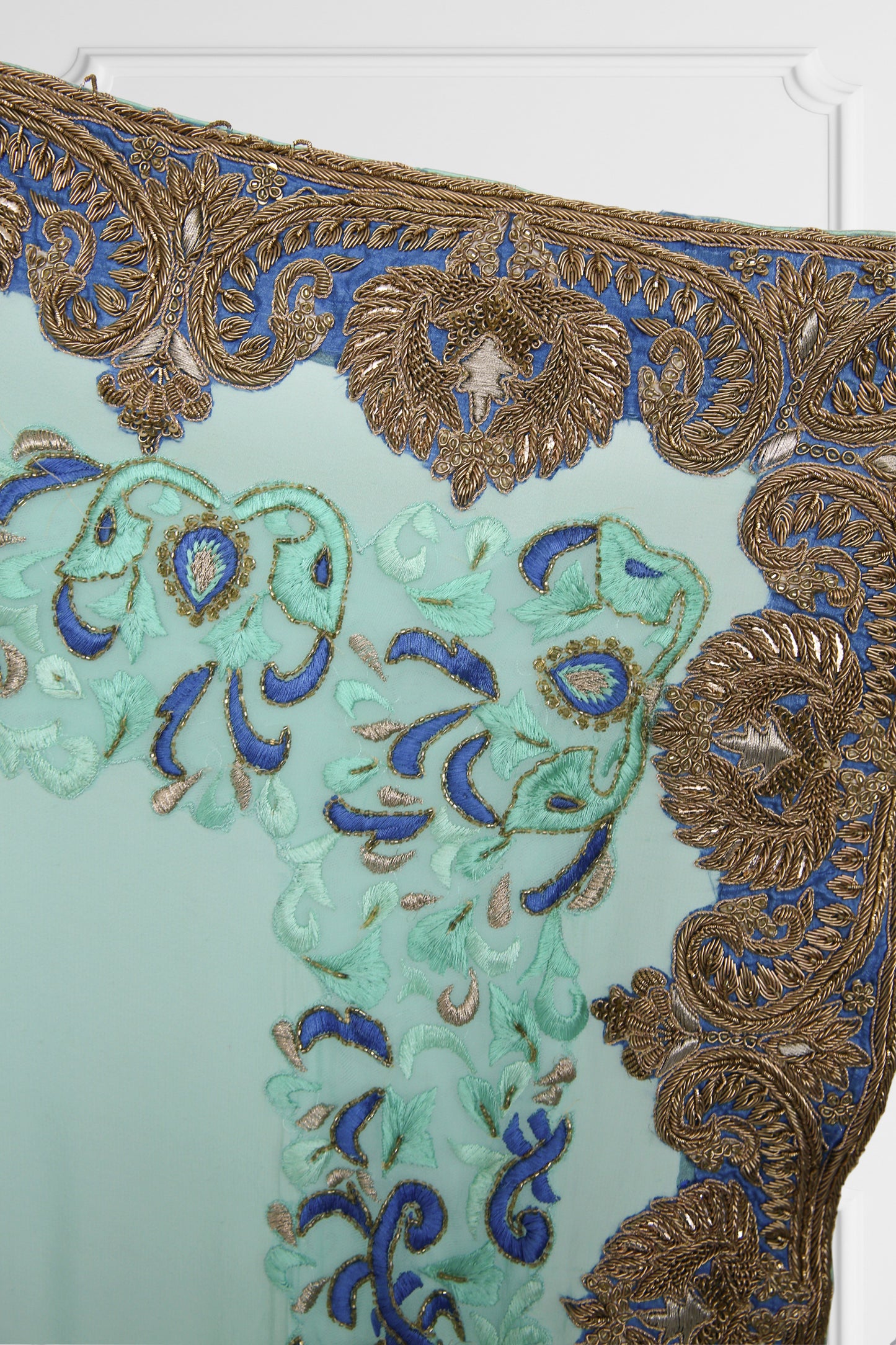 Bicolor Turquoise and Royal Blue with Gold Embroidery Saree Set