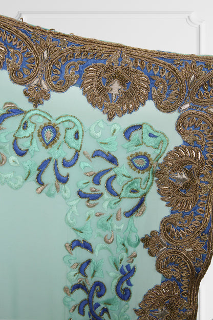 Bicolor Turquoise and Royal Blue with Gold Embroidery Saree Set