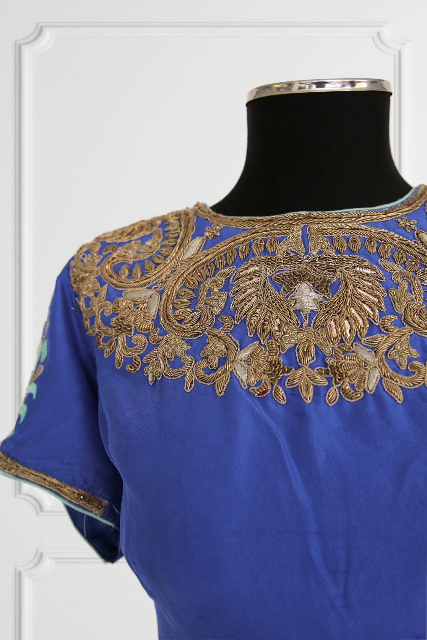 Bicolor Turquoise and Royal Blue with Gold Embroidery Saree Set
