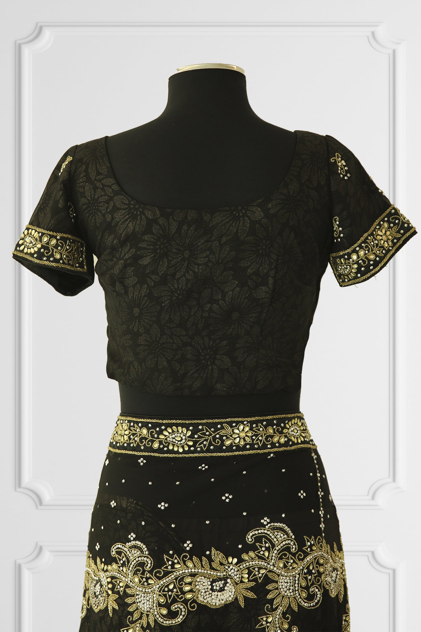 Black Embroidered Golden Printed Saree Set