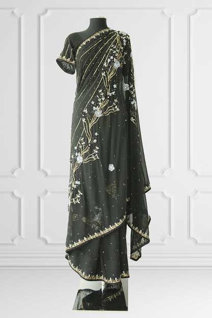 Black Embroidered Saree Set