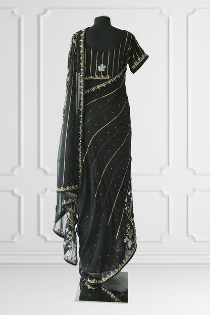 Black Embroidered Saree Set