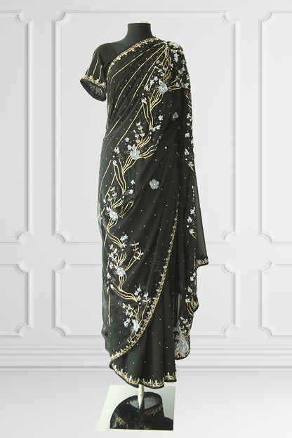 Black Embroidered Saree Set