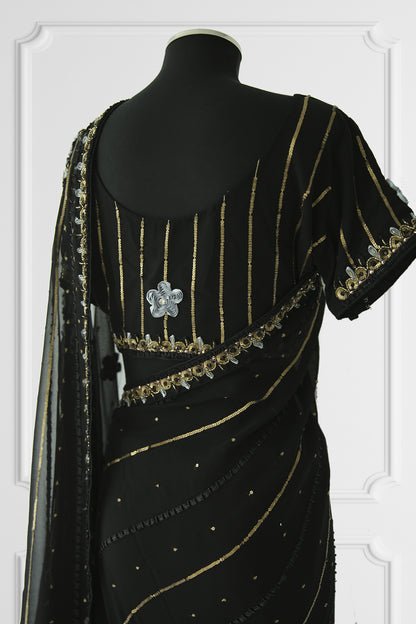 Black Embroidered Saree Set