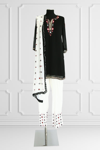 Black and White Kurta Set